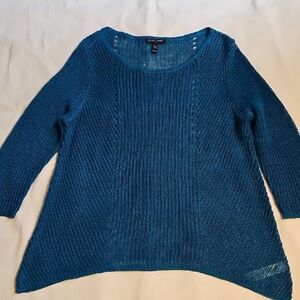 Eileen Fisher 100% Organic Linen Crew Neck Open Weave Sweater